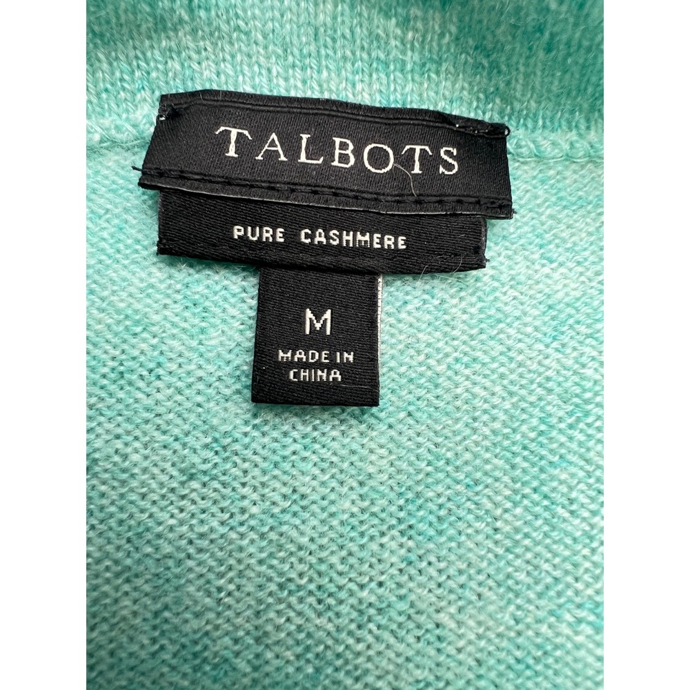 Talbots Pure Cashmere Crewneck Sweater Aqua Turquoise 3/4 Sleeve Womens Medium - Picture 7 of 11
